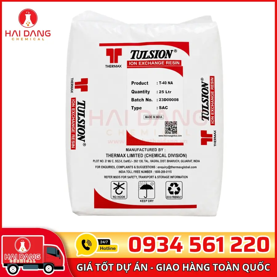 Hạt Trao Đổi Ion Tulsion T40Na Cation Ấn Độ Bao 25 Lít