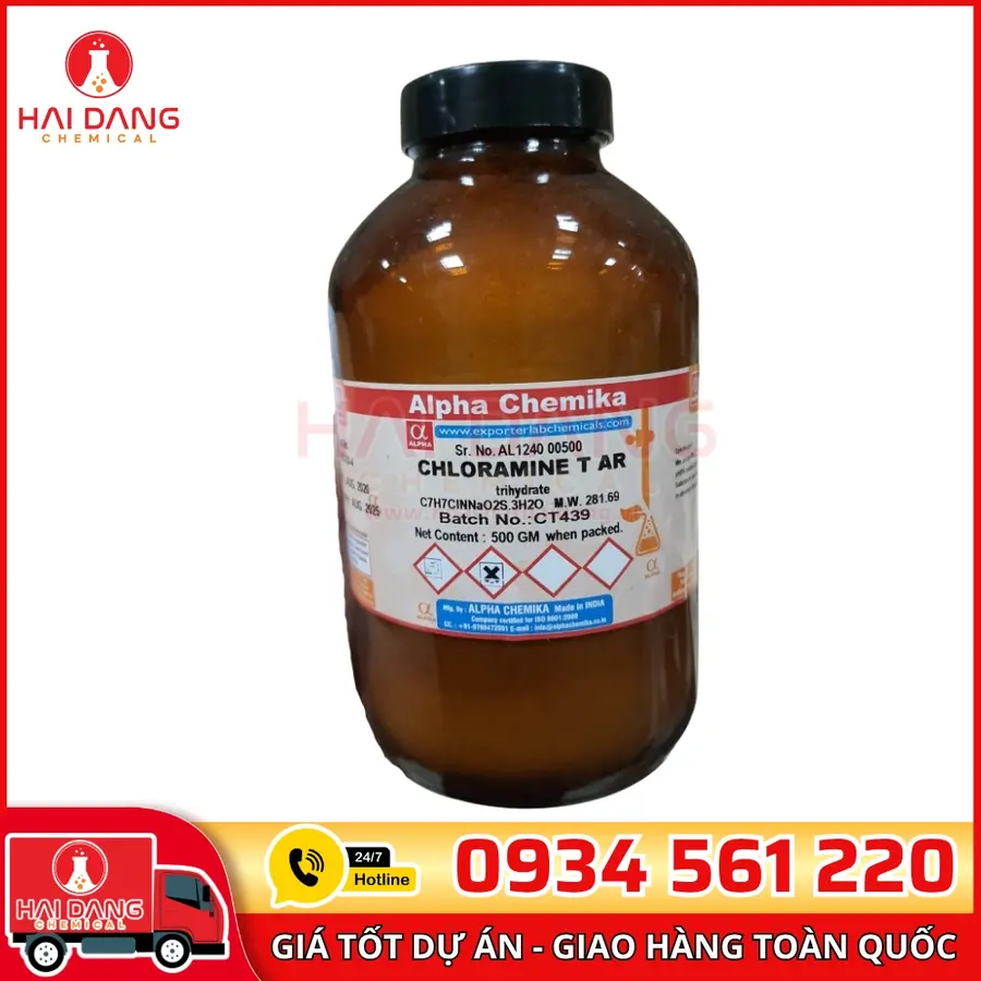 Chloramine T AR trihydrate  lọ 500g, hãng Alpha Chemika