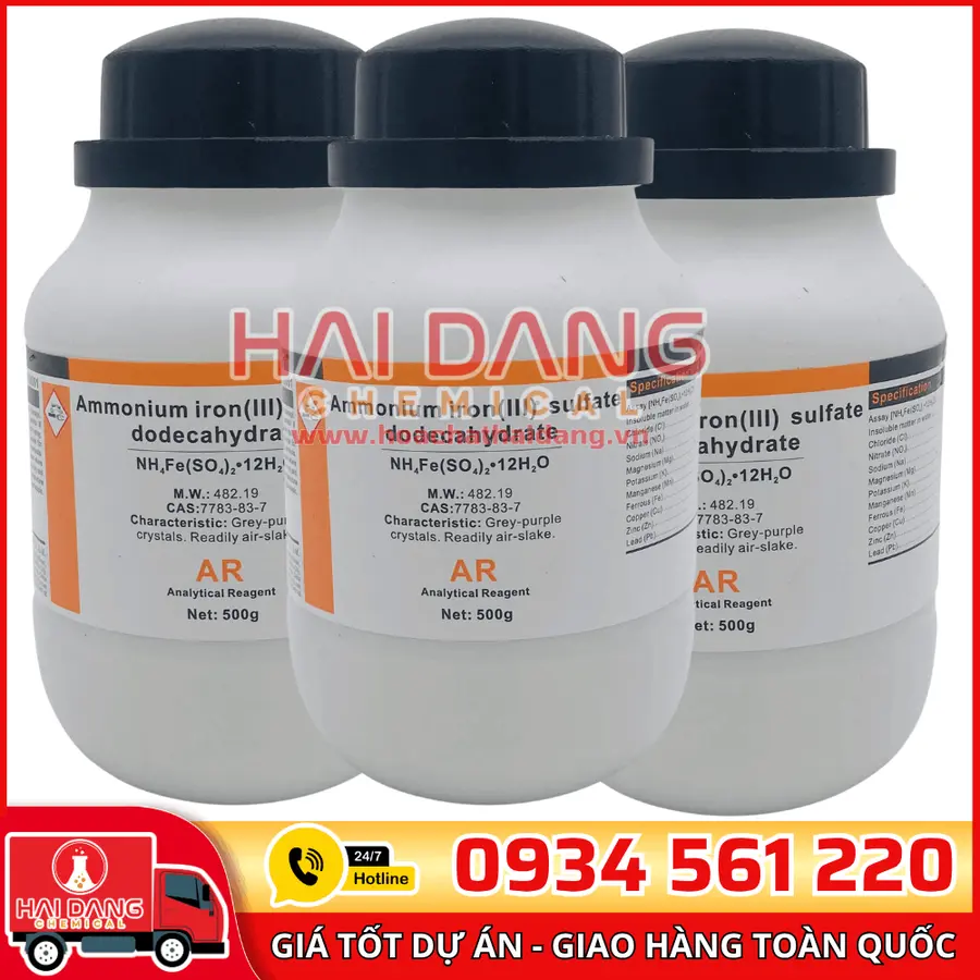 Ammonium Ferric Sulfate NH₄Fe(SO₄)₂·12H₂O, lọ 500g - hãng Xilong