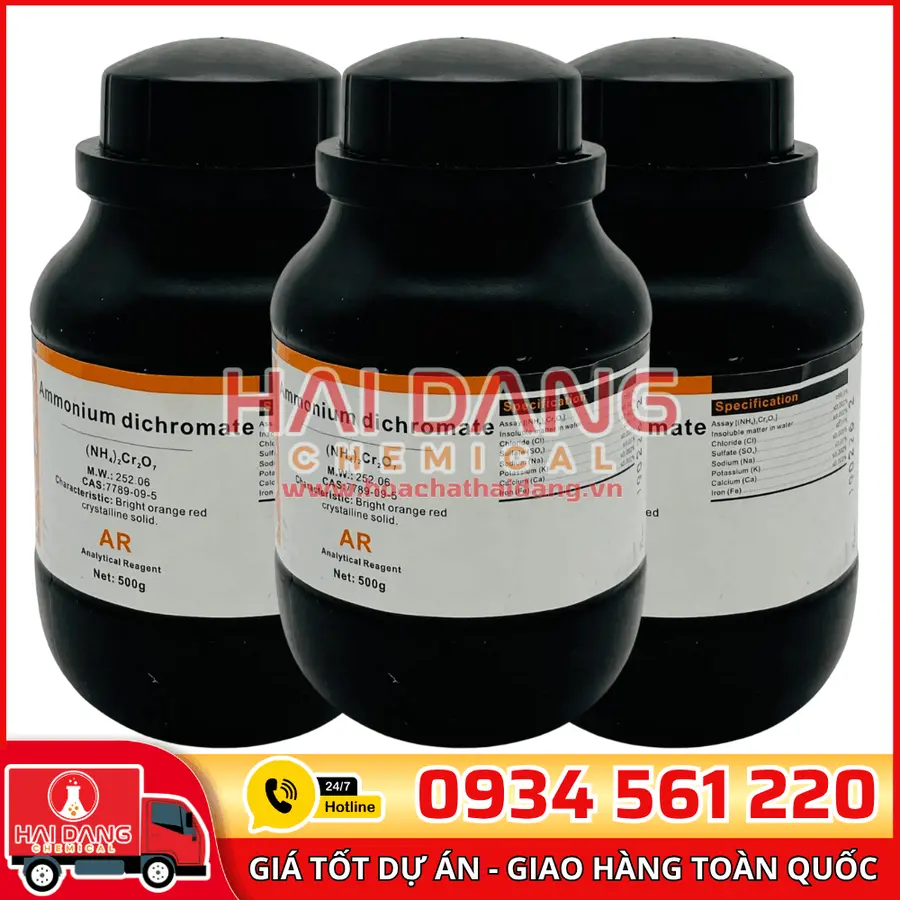 Ammonium Dichromate (NH₄)₂Cr₂O₇, lọ 500g - hãng Xilong