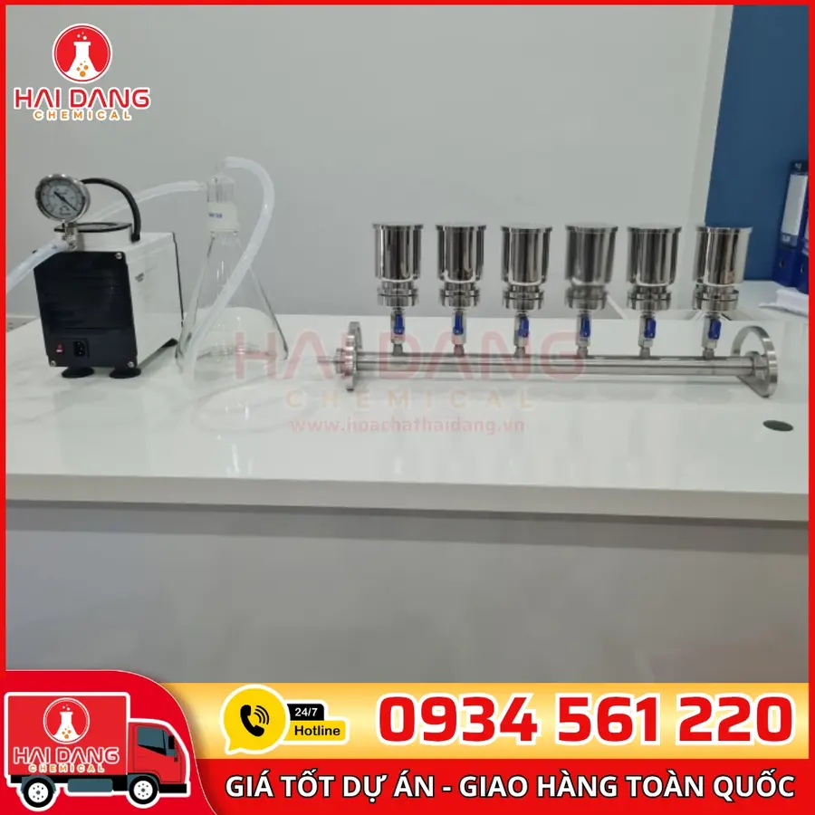 Bộ lọc hút chân không 6 vị trí inox, kèm bình hứng và bơm hút chân không