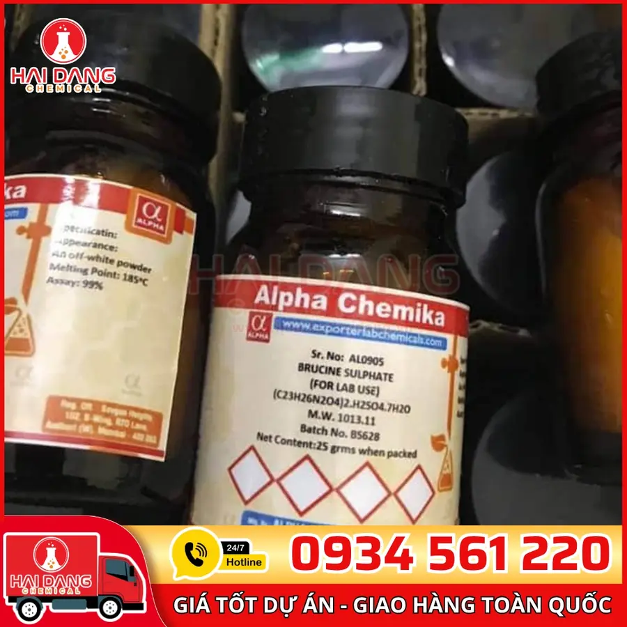 Brucine Sulphate lọ 500g, hãng Alpha Chemika