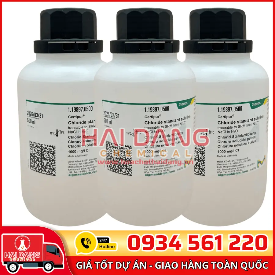 Dung dịch chuẩn Chloride (Cl⁻) 1000 mg/L lọ 500ml - Merck
