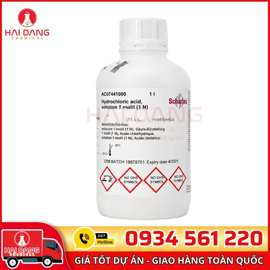 Hydrochloric acid 0,1 mol/l (0.1N), lọ 500ml hãng Scharlau