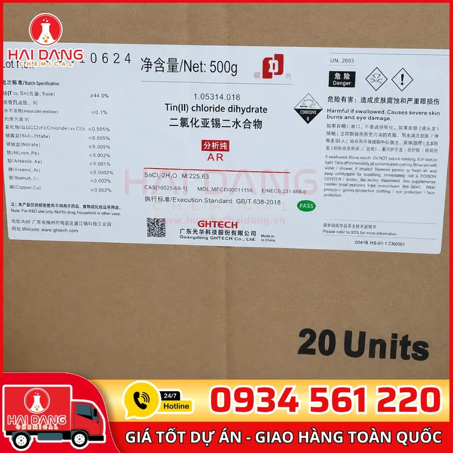 Tin(II) chloride dihydrate – SnCl₂·2H₂O lọ 500g, hãng Scharlau