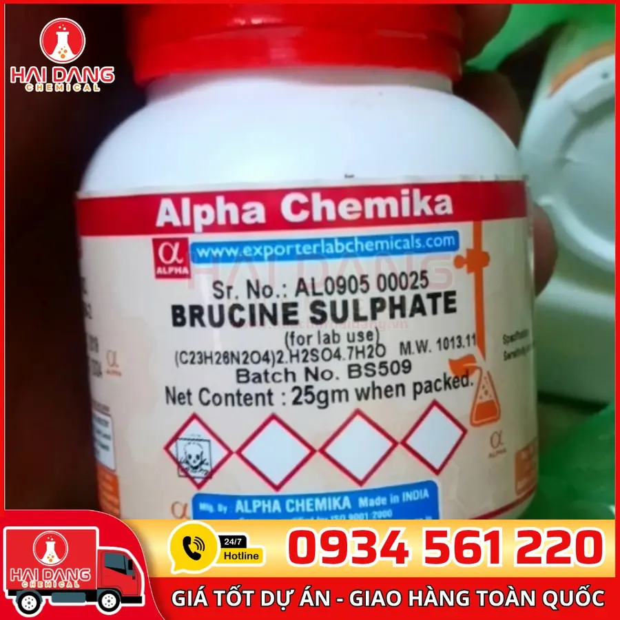 Brucine Sulphate lọ 25g, hãng Alpha Chemika