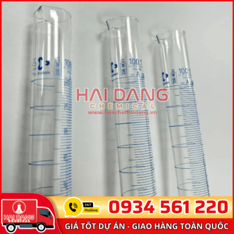 Ống đong thủy tinh đế lục giác 500mL, hãng Duran – Đức