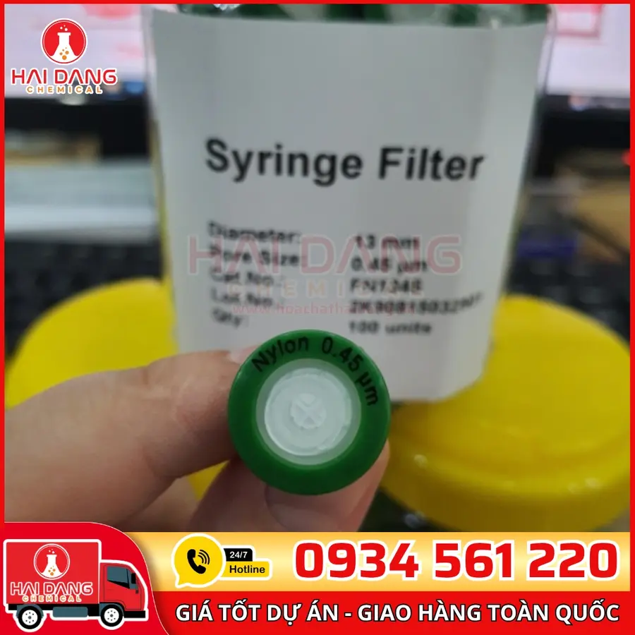 Đầu Lọc Nylon Syringe Filter 0.45µm, Đường Kính 13mm, Viền Xanh – Trung Quốc