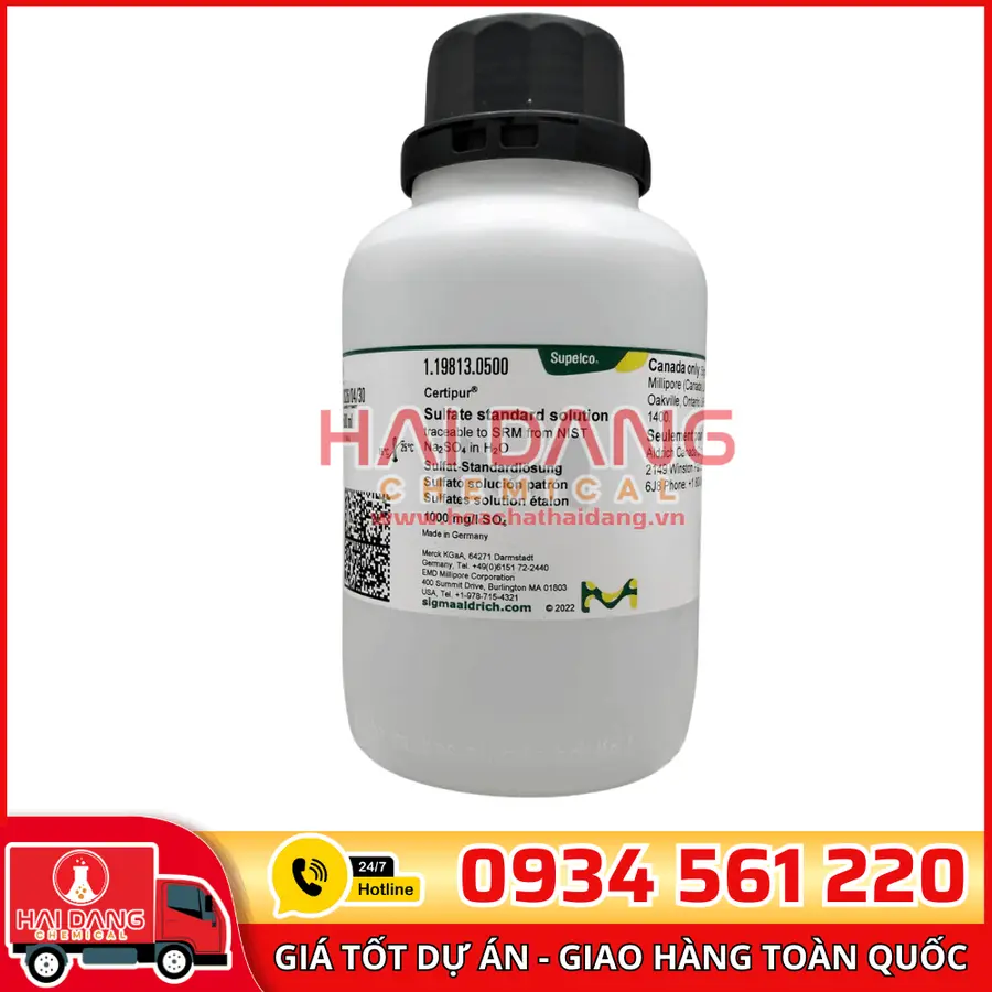 Dung dịch chuẩn Sulfate (SO₄²⁻) 1000 mg/L lọ 500ml - Merck