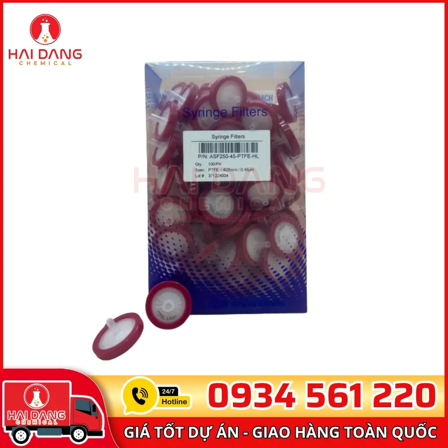 Đầu Lọc PTFE Ưa Nước 0.45μm – Ø25mm – Trung Quốc
