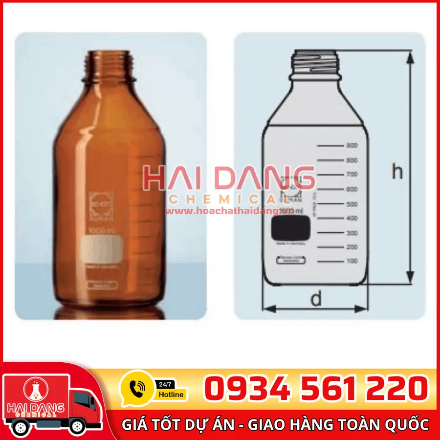 Chai trung tính nâu GL45, 100mL, mã 218062454, hãng Duran – Đức