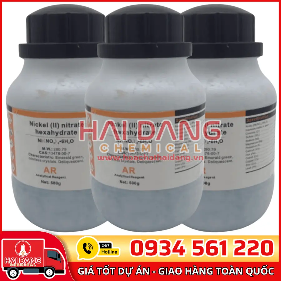 Niken Nitrat Ni(NO₃)₂·6H₂O, lọ 500g - hãng Xilong