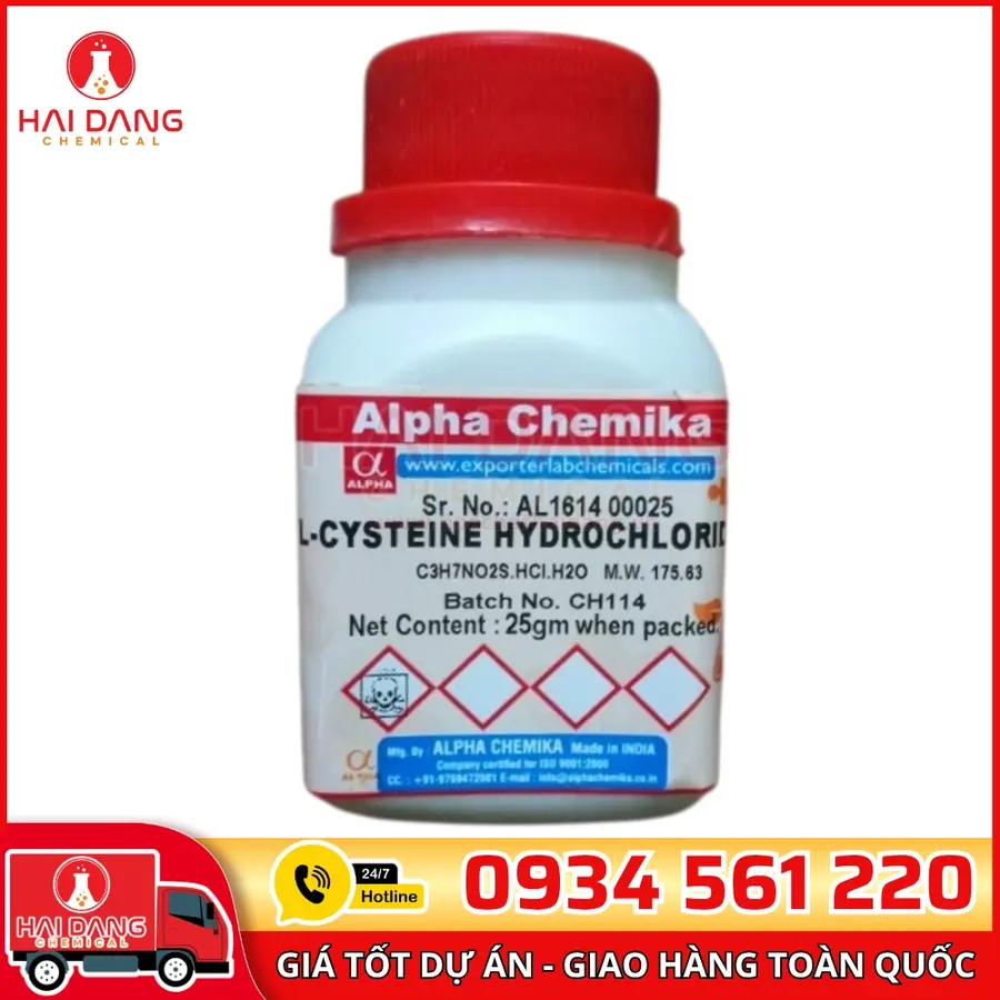 L-Cysteine Hydrochloride lọ 25g, hãng Alpha Chemika