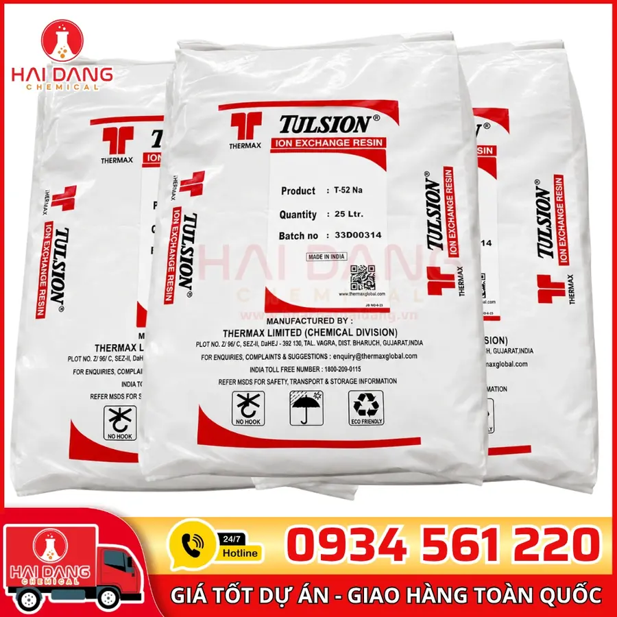 Hạt Trao Đổi Ion Tulsion T52Na Cation Ấn Độ Bao 25 Lít