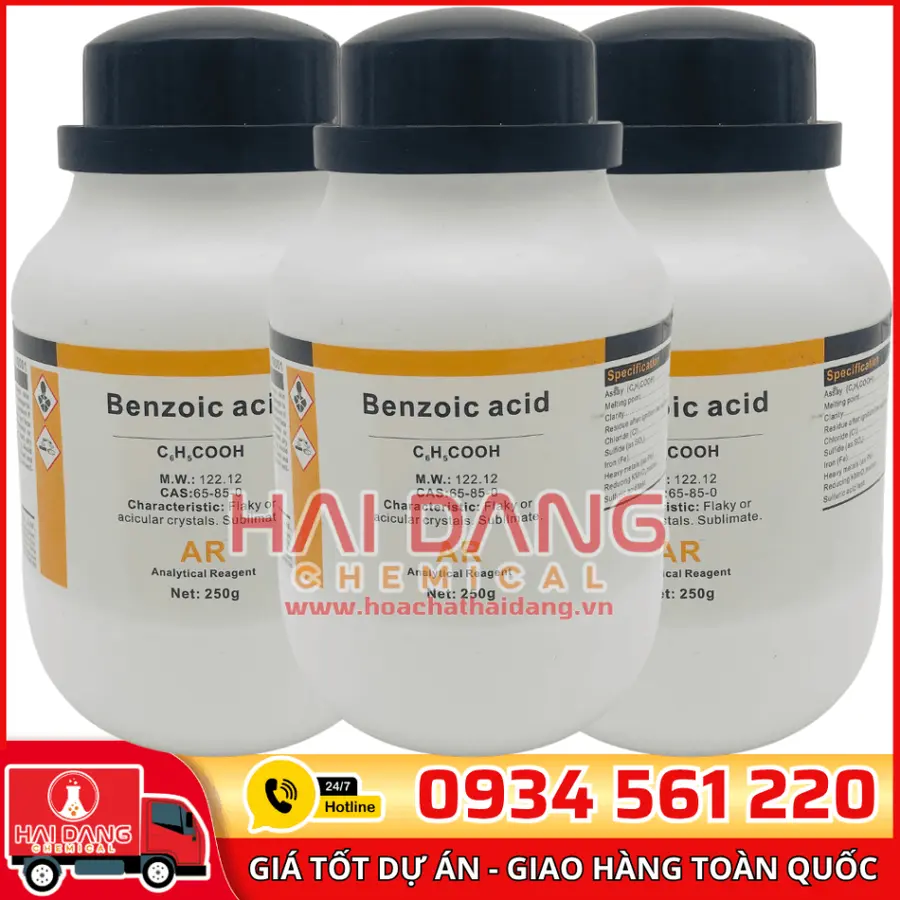 Benzoic Acid C₆H₅COOH, lọ 500g - hãng Xilong