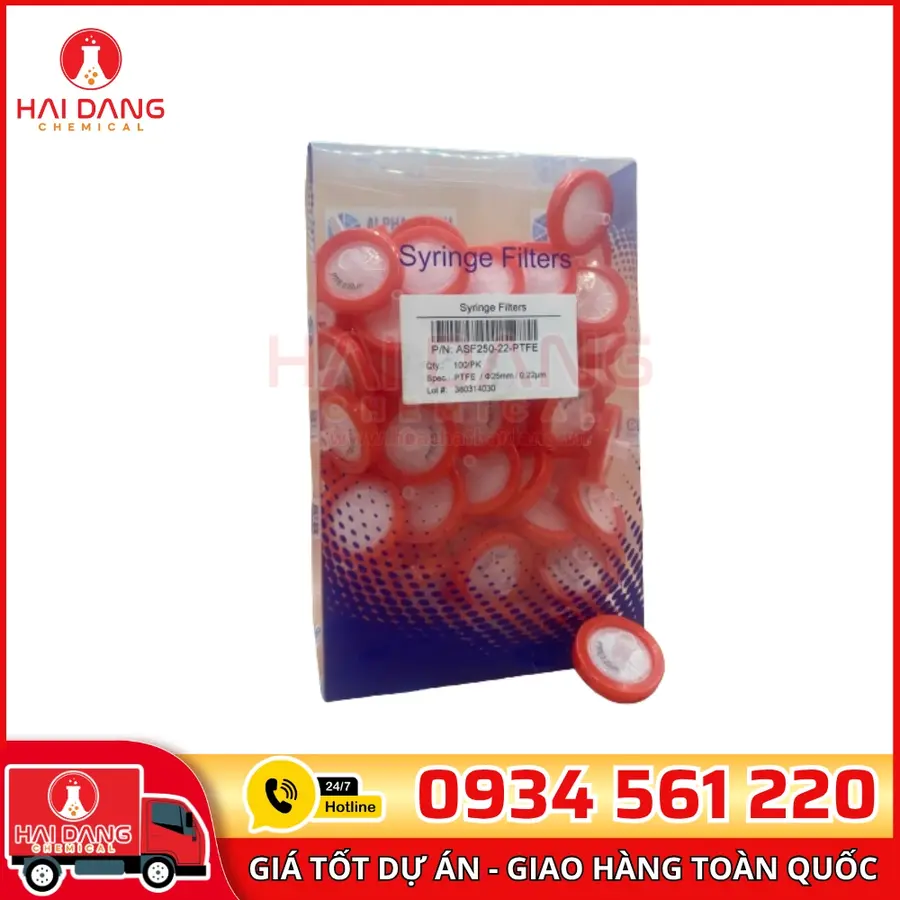 Đầu lọc PTFE (Hydrophilic) 0.22µm, đường kính 25mm, mã C0000644, hãng ALWSCI – Trung Quốc