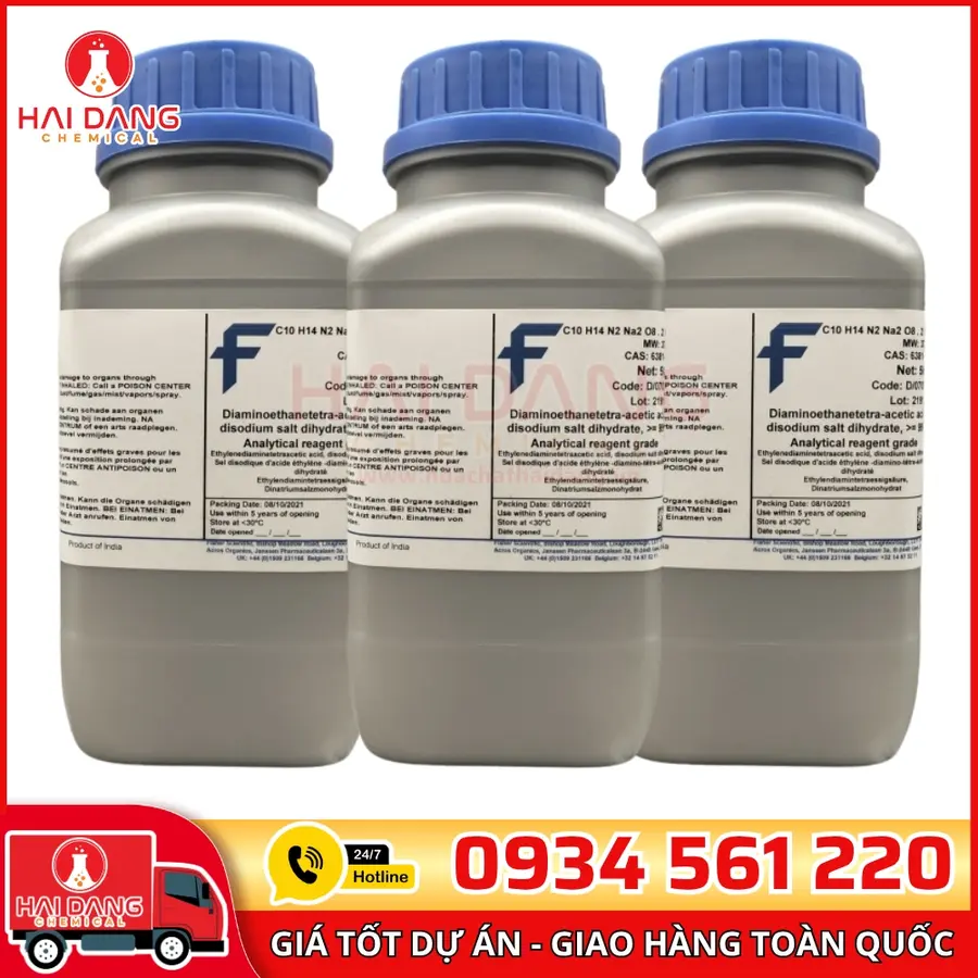 EDTA.2Na.2H₂O – Ethylenediaminetetraacetic Acid, Disodium Salt Dihydrate  lọ 500g, hãng Fisher