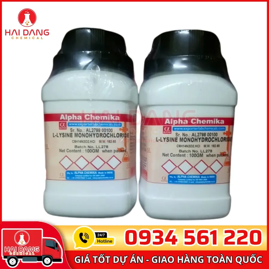 L-Lysine Monohydrochloride lọ 100g, hãng Alpha Chemika
