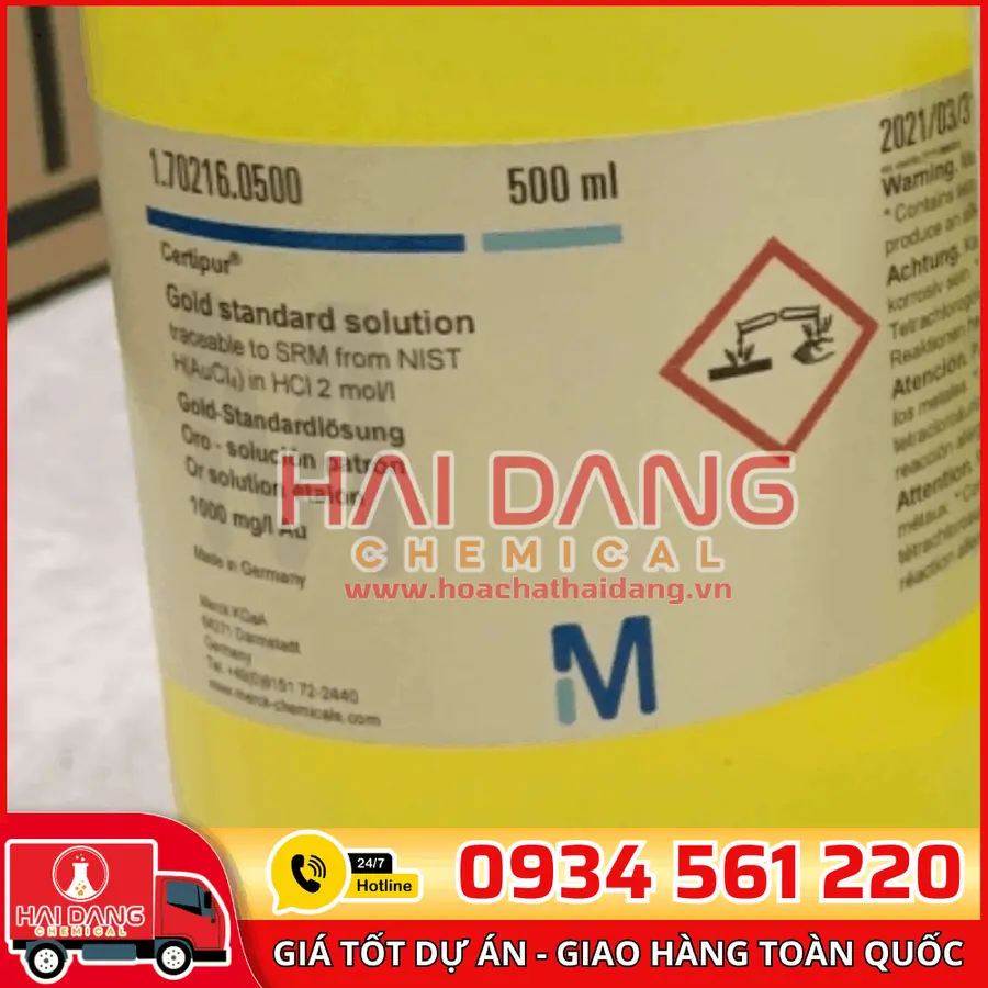 Dung dịch chuẩn Vàng (Gold) 1000 mg/L lọ 500ml - Merck