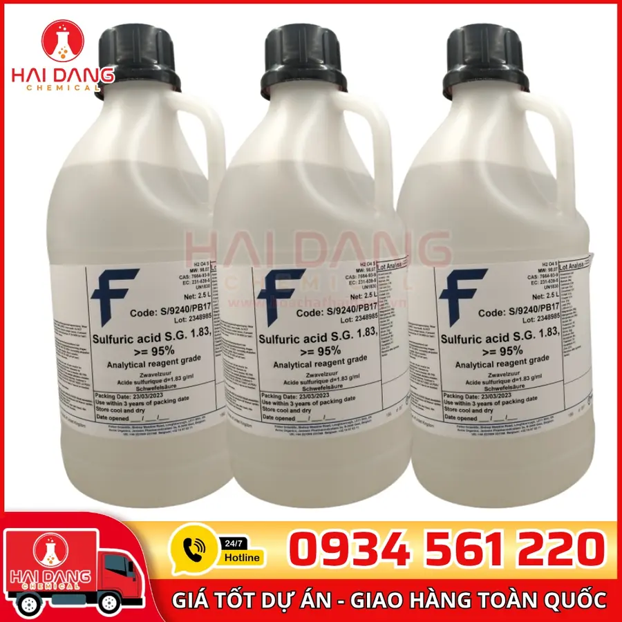 Sulfuric Acid min 95%, d=1.83  lọ 2,5l, hãng Fisher