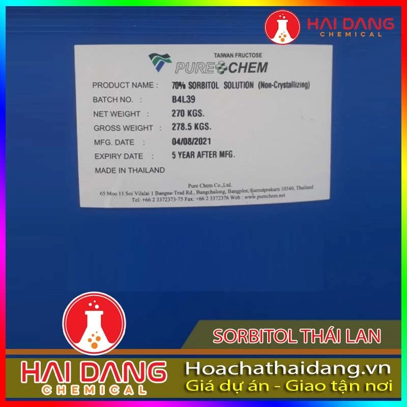 Hóa Chất Nuôi Trồng Thủy Sản Sorbitol Thái Lan Phuy 270kg