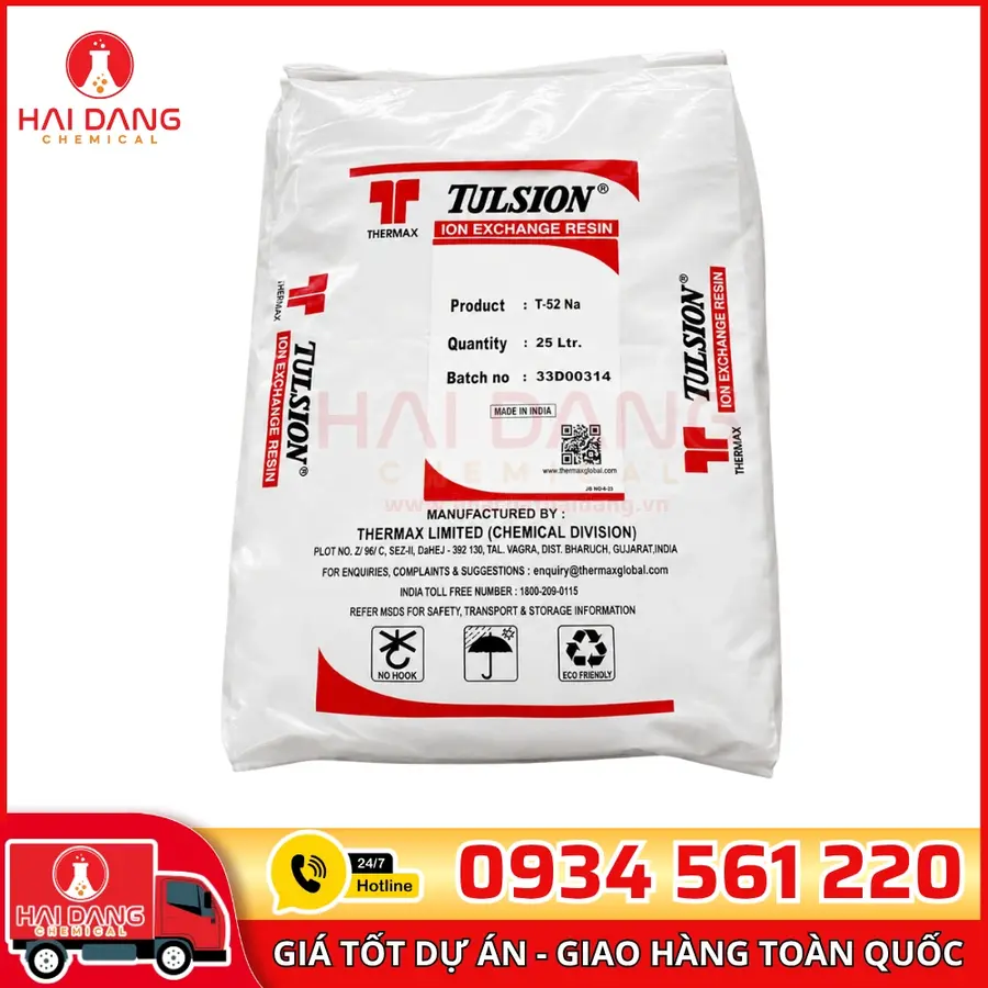Hạt Trao Đổi Ion Tulsion T52Na Cation Ấn Độ Bao 25 Lít