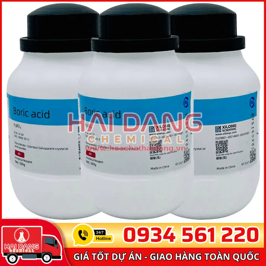 Boric Acid H₃BO₃, lọ 500g - hãng Xilong