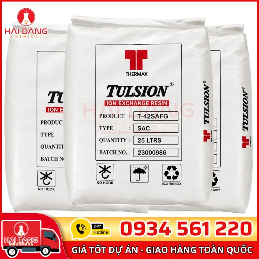 Hạt Trao Đổi Ion Tulsion T42Na FG Cation Ấn Độ Bao 25 Lít