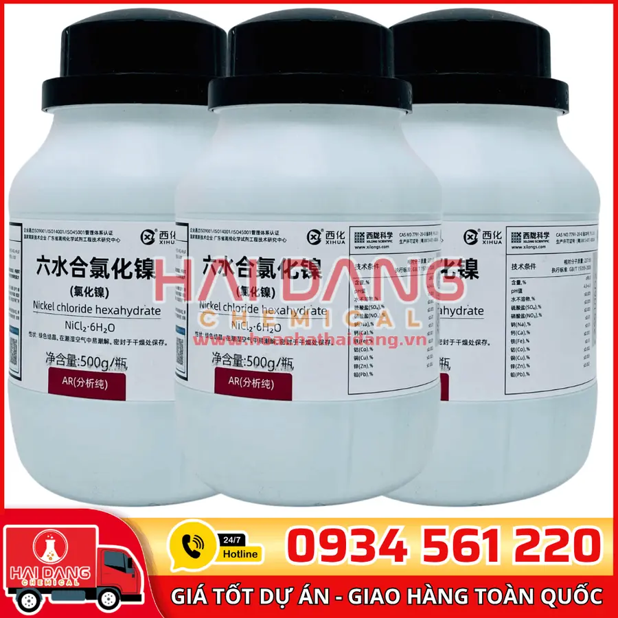 Niken Clorua NiCl₂·6H₂O, lọ 500g - hãng Xilong