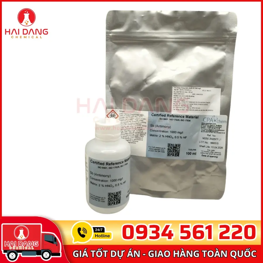 Dung Dịch Chuẩn Sb 1000mg/L Lọ 100ml Dùng Cho AAS – CPAchem