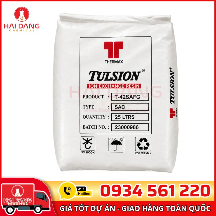 Hạt Trao Đổi Ion Tulsion T42Na FG Cation Ấn Độ Bao 25 Lít