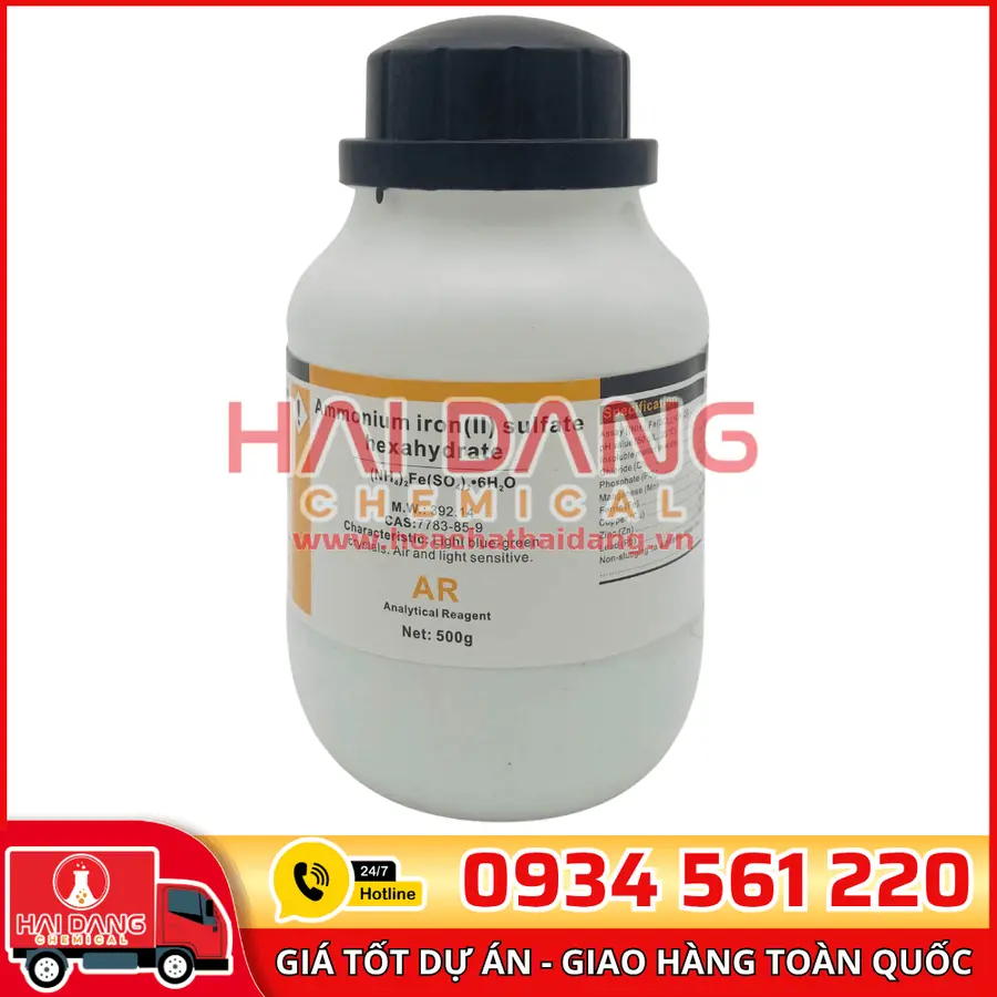 Ammonium iron(II) sulfate (NH₄)₂Fe(SO₄)₂·6H₂O, lọ 500g - hãng Xilong