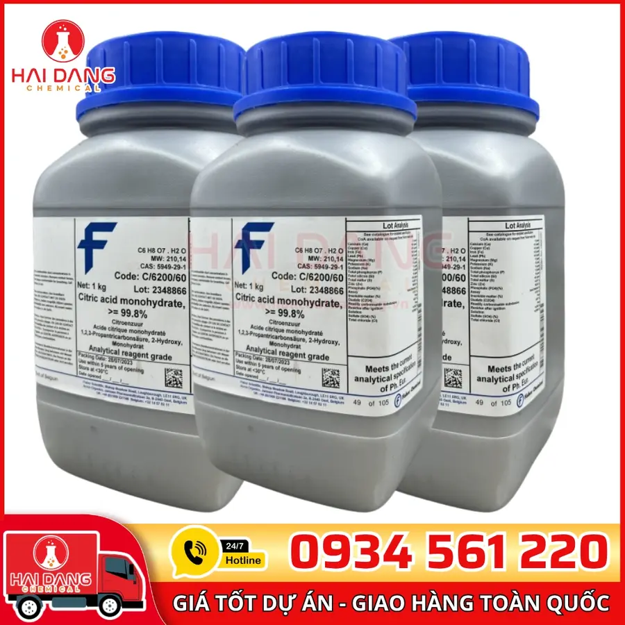Citric Acid Monohydrate  lọ 1kg, hãng Fisher