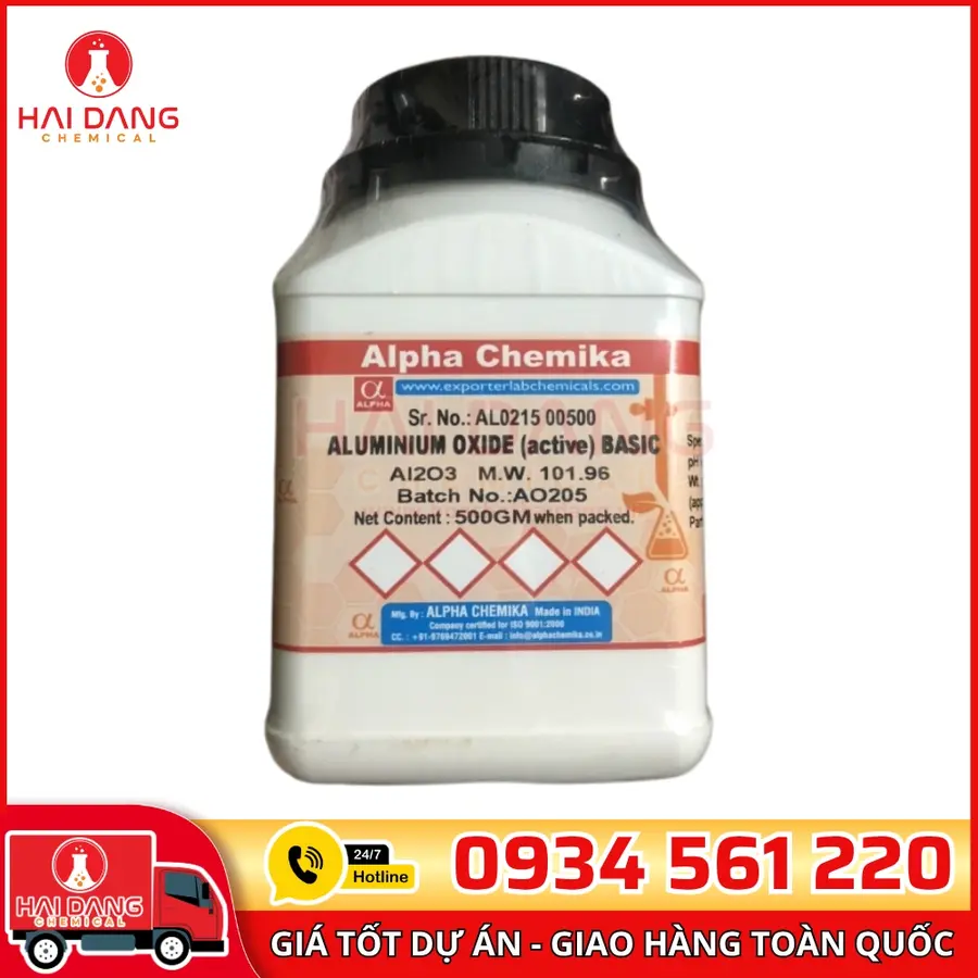 Aluminium Oxide (active) Basic  lọ 500g, hãng Alpha Chemika