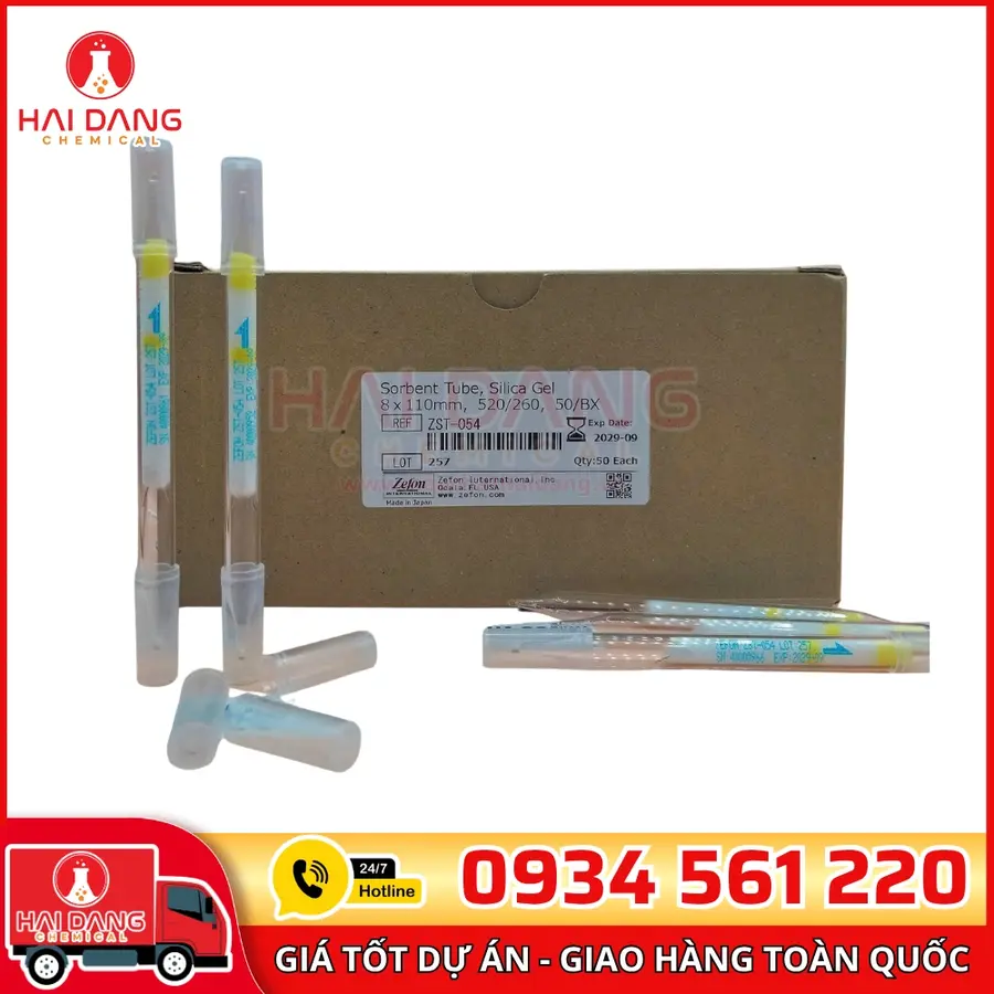 Ống hấp thụ Silicagel Sorbent Tube, 8x110mm, 520/260mg, 50/bx - hãng Zefon, Mỹ