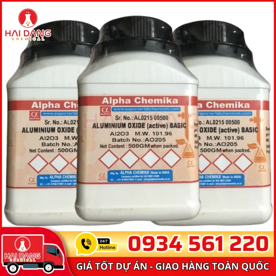 Aluminium Oxide (active) Basic  lọ 500g, hãng Alpha Chemika