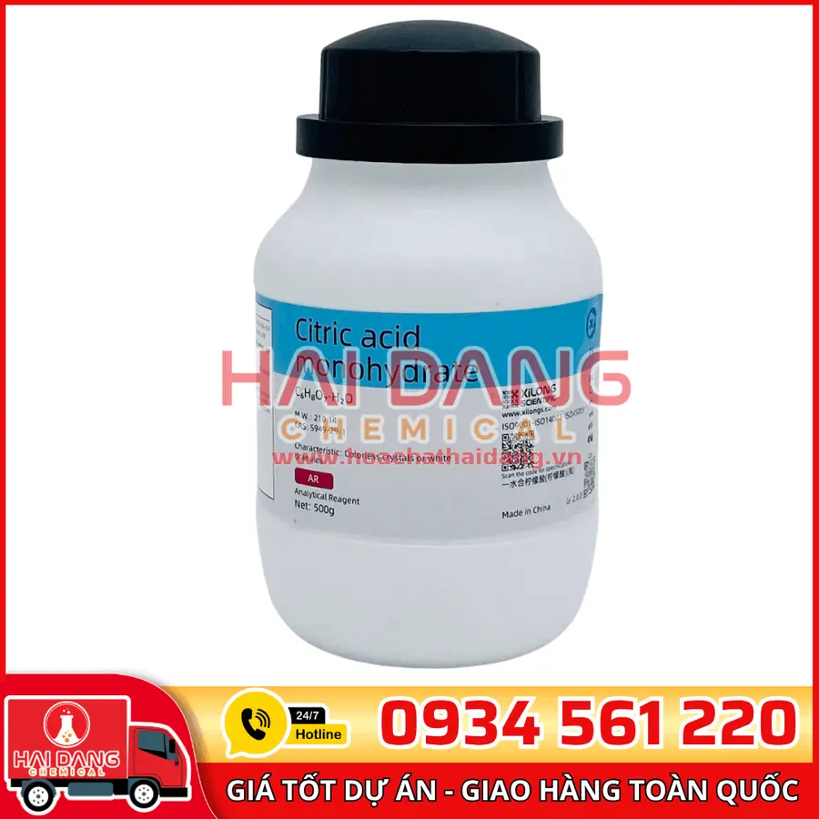 Citric Acid C₆H₈O₇, lọ 500g - hãng Xilong