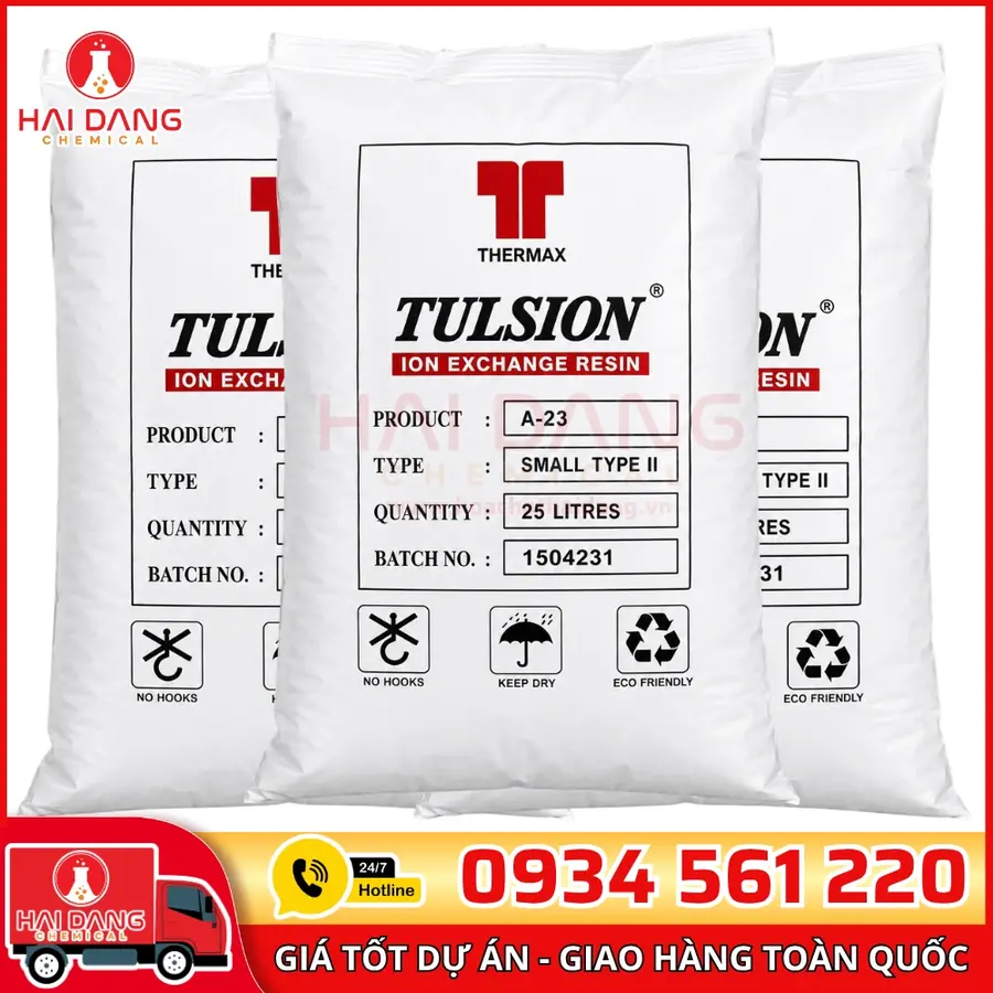 Hạt Trao Đổi Ion Tulsion A23 Anion Ấn Độ Bao 25 Lít