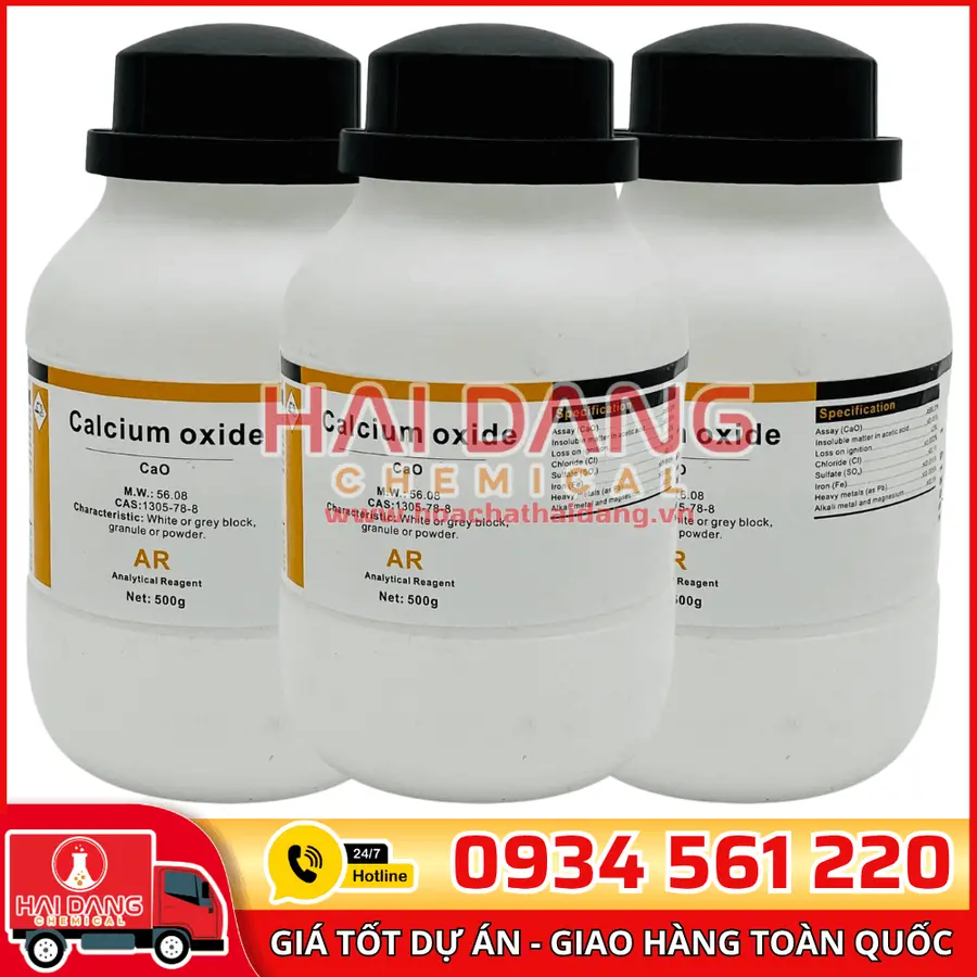 Calcium Oxide CaO, lọ 500g - hãng Xilong