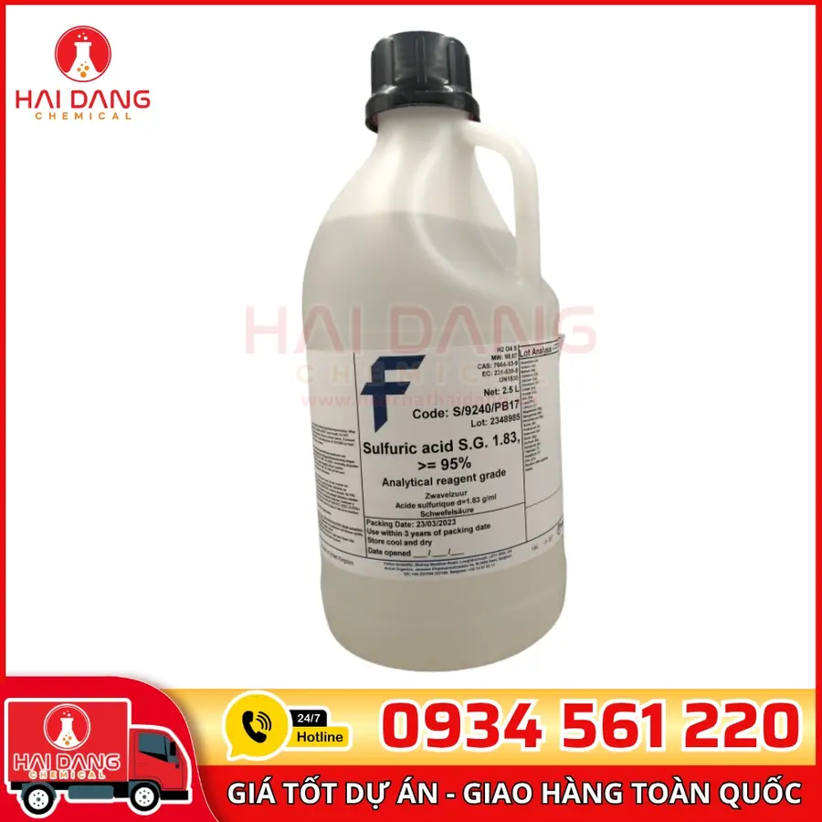 Sulfuric Acid min 95%, d=1.83  lọ 2,5l, hãng Fisher