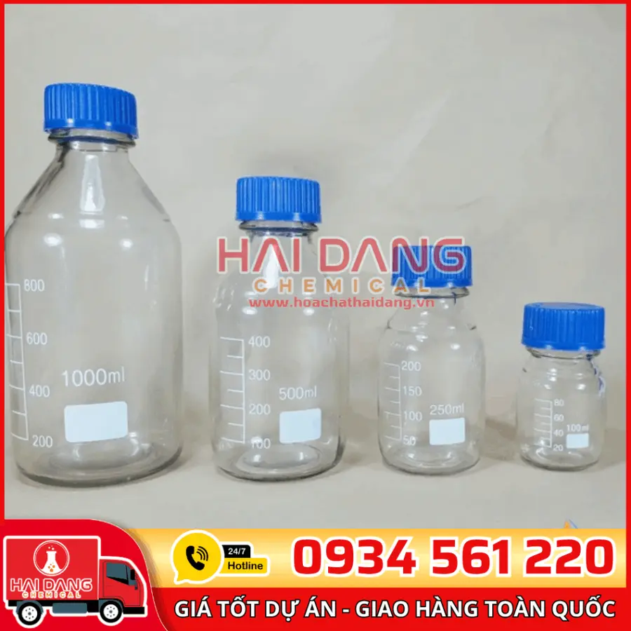 Chai trung tính trắng nắp vặn xanh 1000mL, hãng Duran – Đức