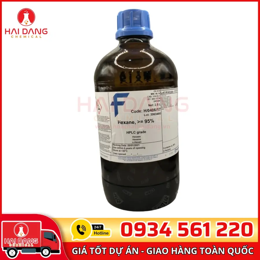 Hexane HPLC  lọ 2.5ll, hãng Fisher