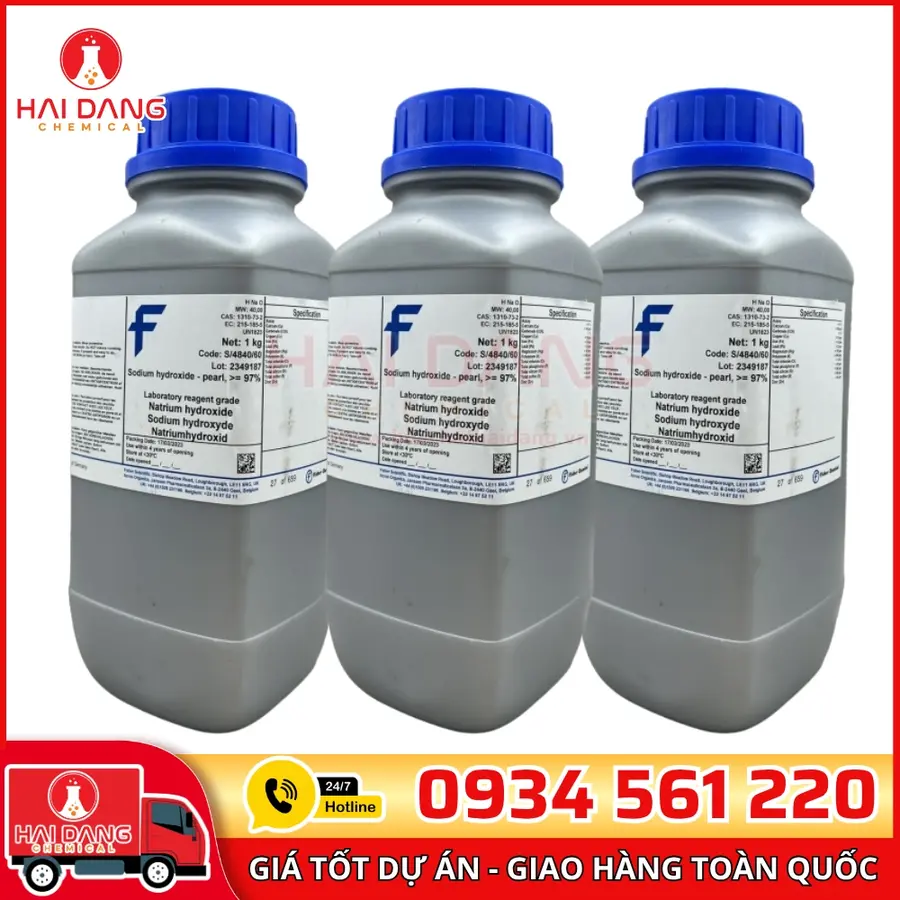 Sodium Hydroxide, Extra Pure, SLR, Pearl  lọ 2,5l, hãng Fisher