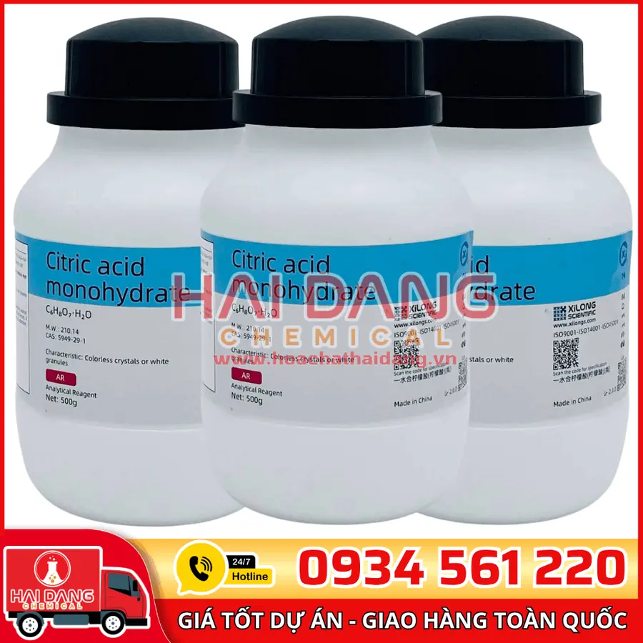 Citric Acid C₆H₈O₇, lọ 500g - hãng Xilong