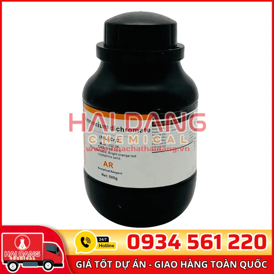 Ammonium Dichromate (NH₄)₂Cr₂O₇, lọ 500g - hãng Xilong