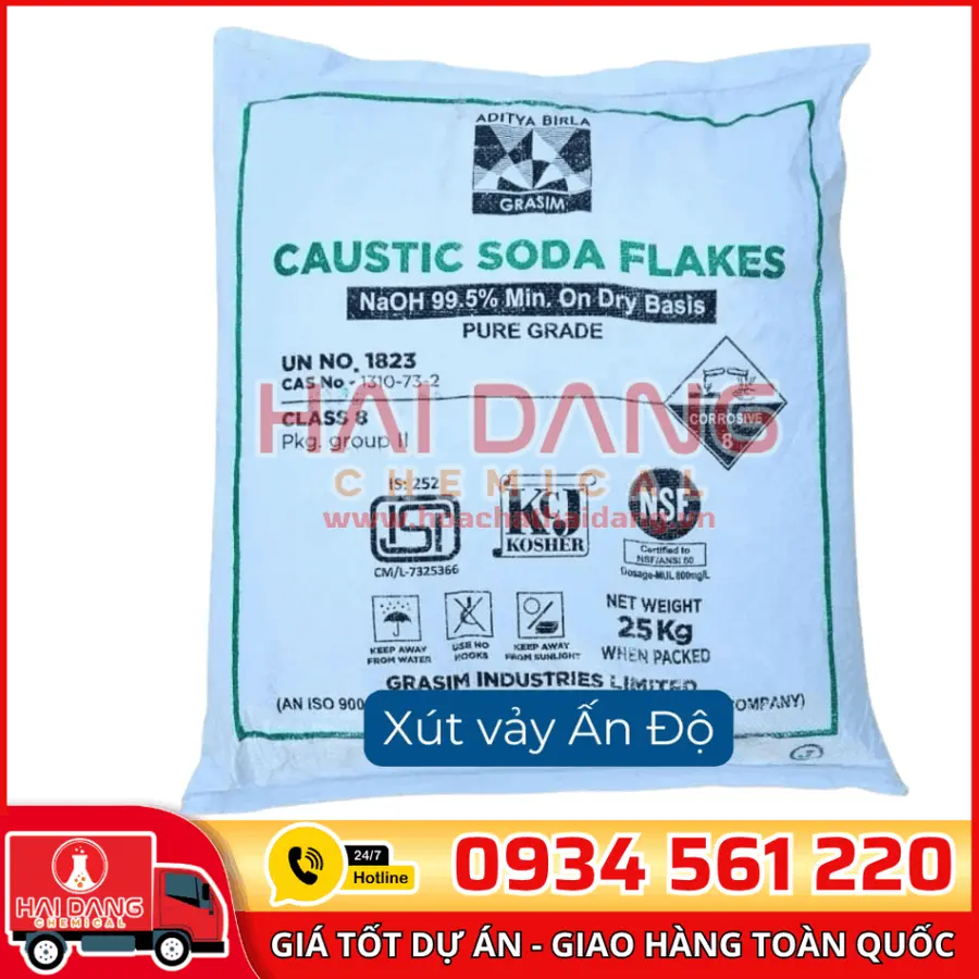 Xút Vảy Sodium Hydroxide NaOH 99% Caustic Soda Ấn Độ
