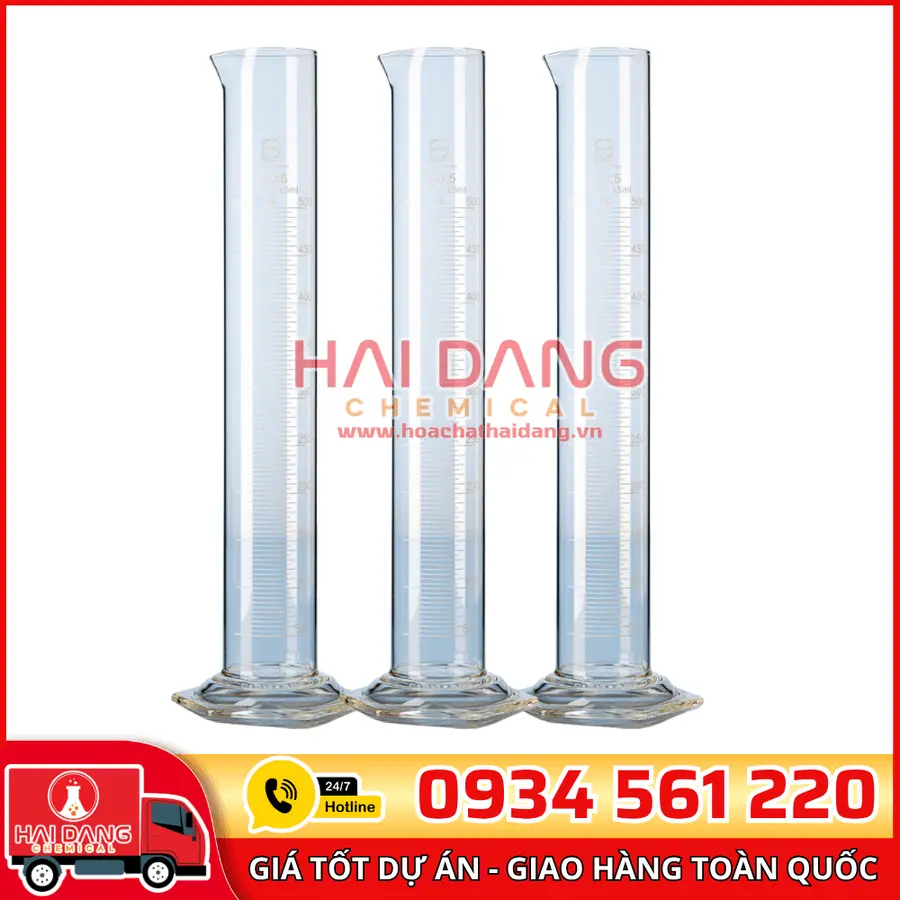 Ống đong thủy tinh đế lục giác 500mL, hãng Duran – Đức