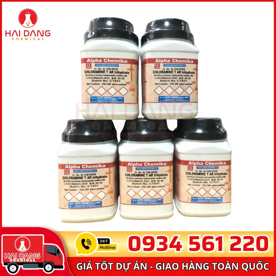 Chloramine T AR trihydrate  lọ 250g, hãng Alpha Chemika