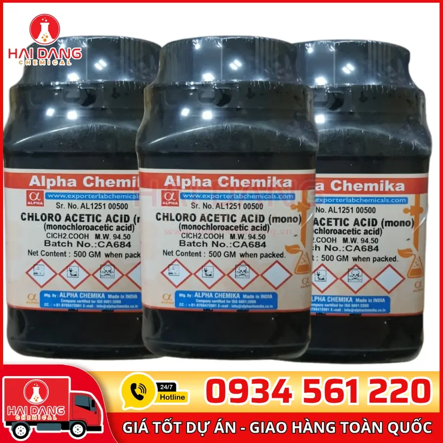 Chloroacetic Acid (Mono)  lọ 500g, hãng Alpha Chemika
