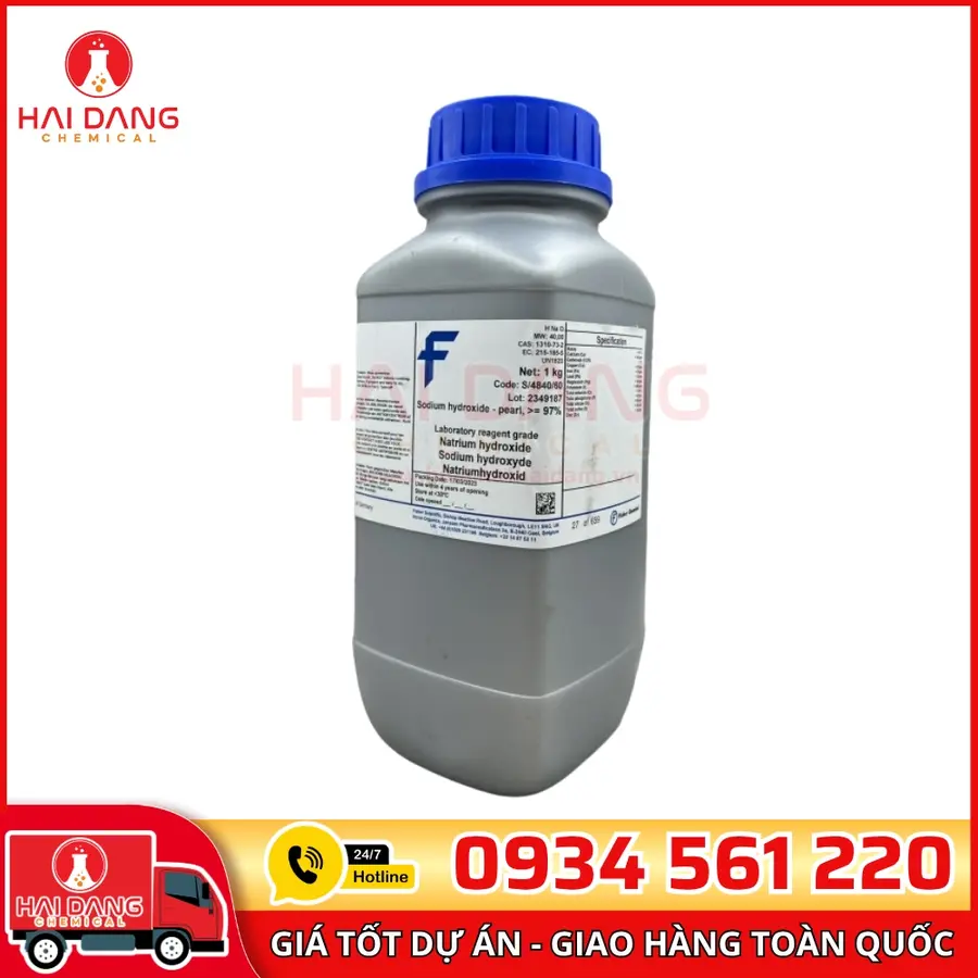 Sodium Hydroxide, Extra Pure, SLR, Pearl  lọ 2,5l, hãng Fisher